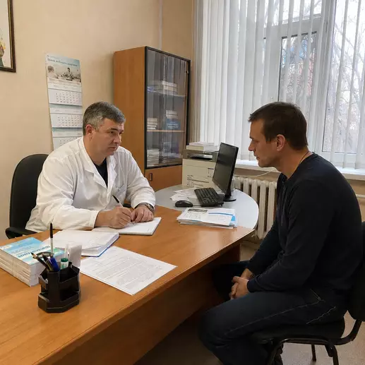 врач оказывает пациенту наркологическую помощь